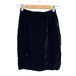 Vintage Black Velvet Skirt Women 90s Academia Retro Knee Length Zip Size XS